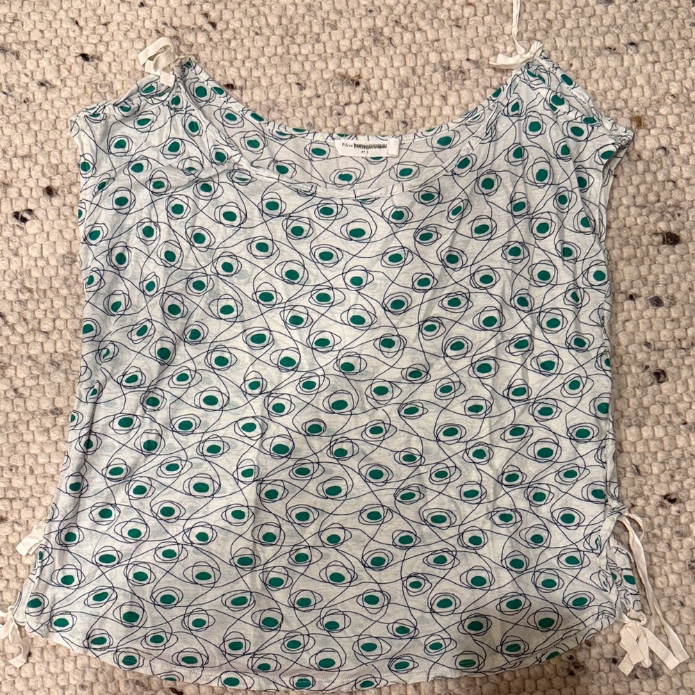 Pilcro Teal and White Blouse with Eye Pattern
